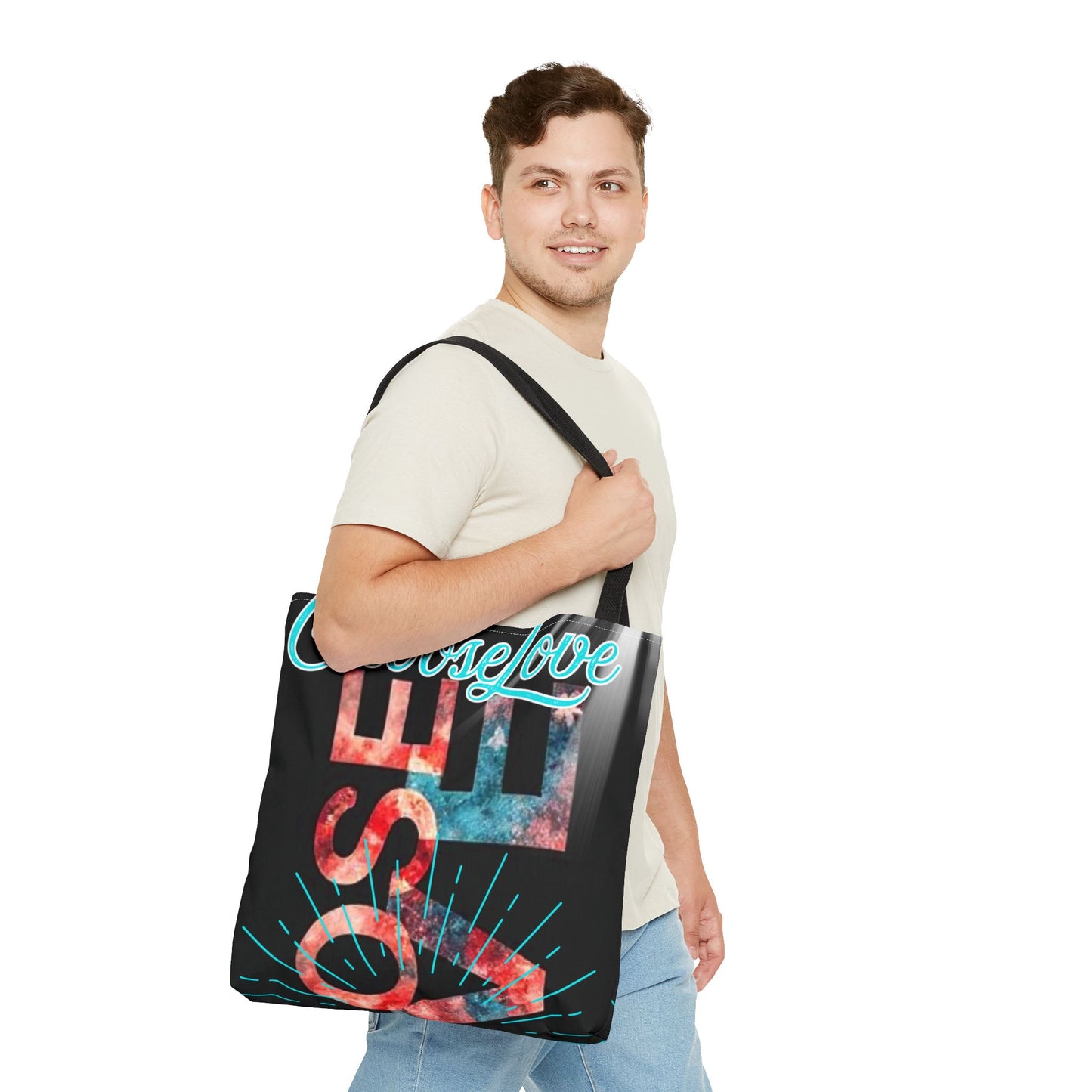  right view of Model carrying an eco-friendly organic cotton tote bag – stylish and reusable for everyday use