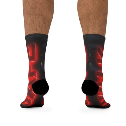 Poly Socks - Bold Red Statement Socks for Comfort and Style - Stay Safe Graphic Design Recycled