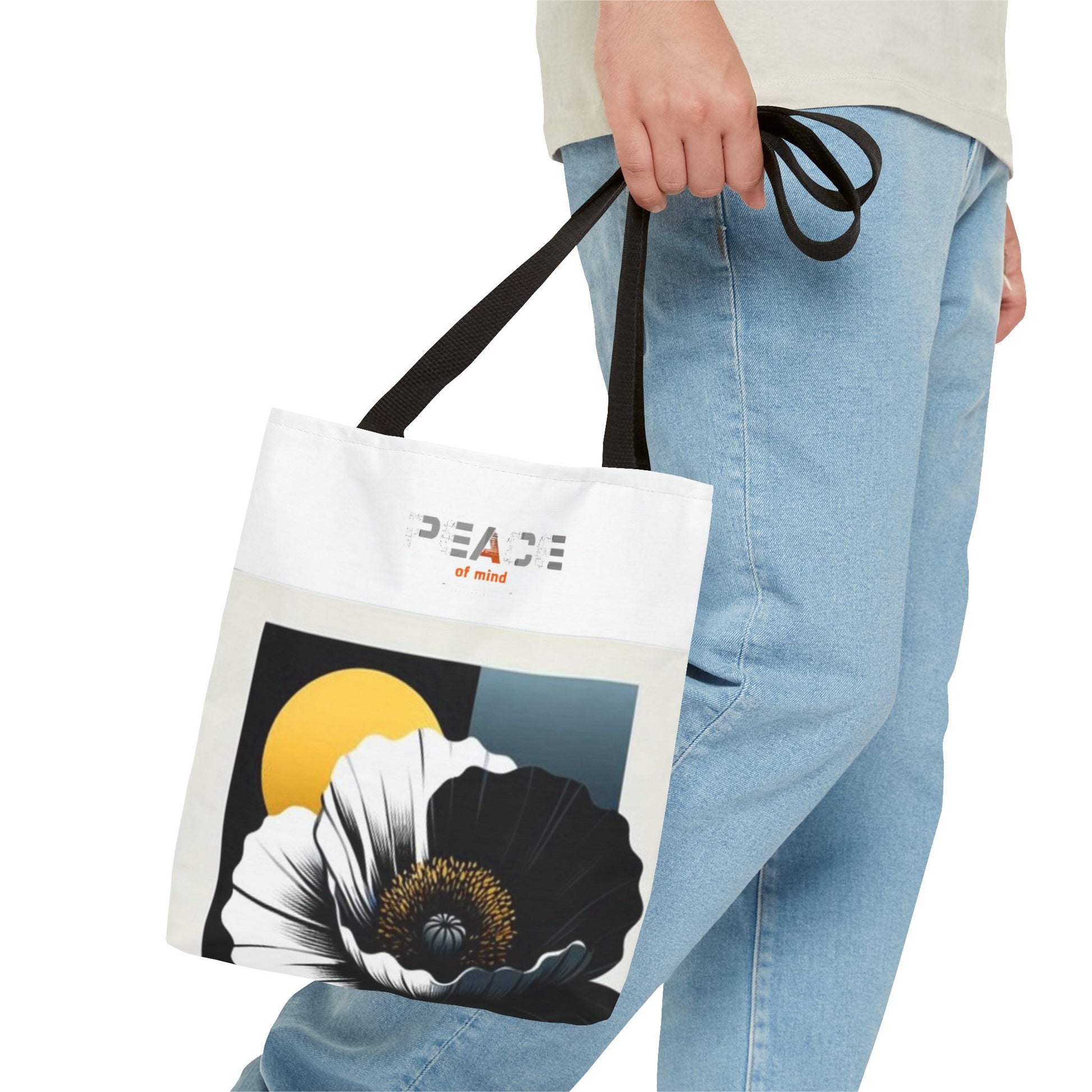 Model holding a durable and eco-conscious black handed tote bag, ideal for work and shopping