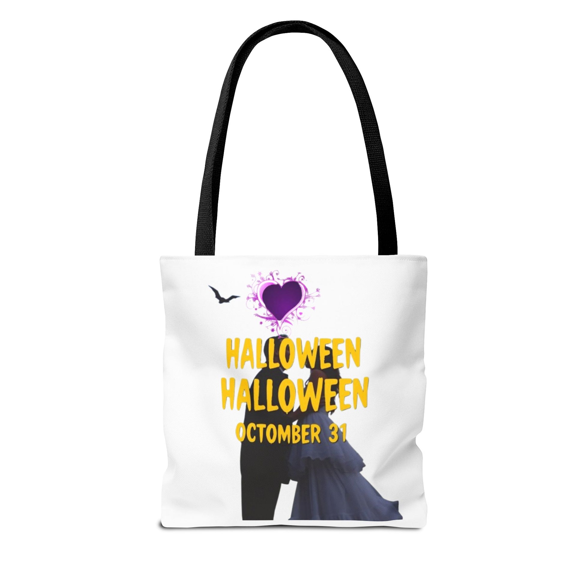 back view of Sustainable and fashionable Halloween tote bag with black handle, perfect for daily use."