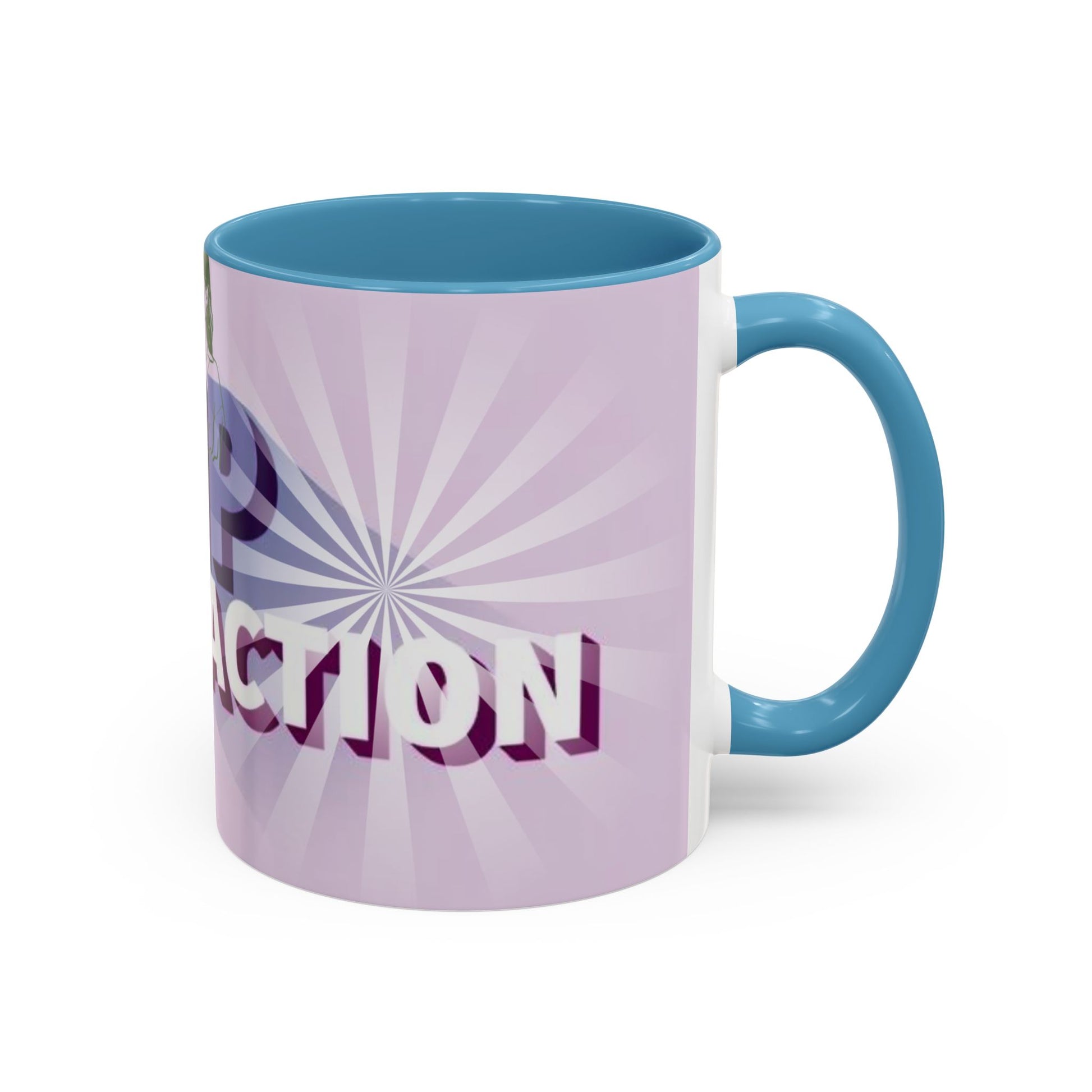 right view of Custom ceramic mug featuring elegant typography and unique artwork with blue interior colour 