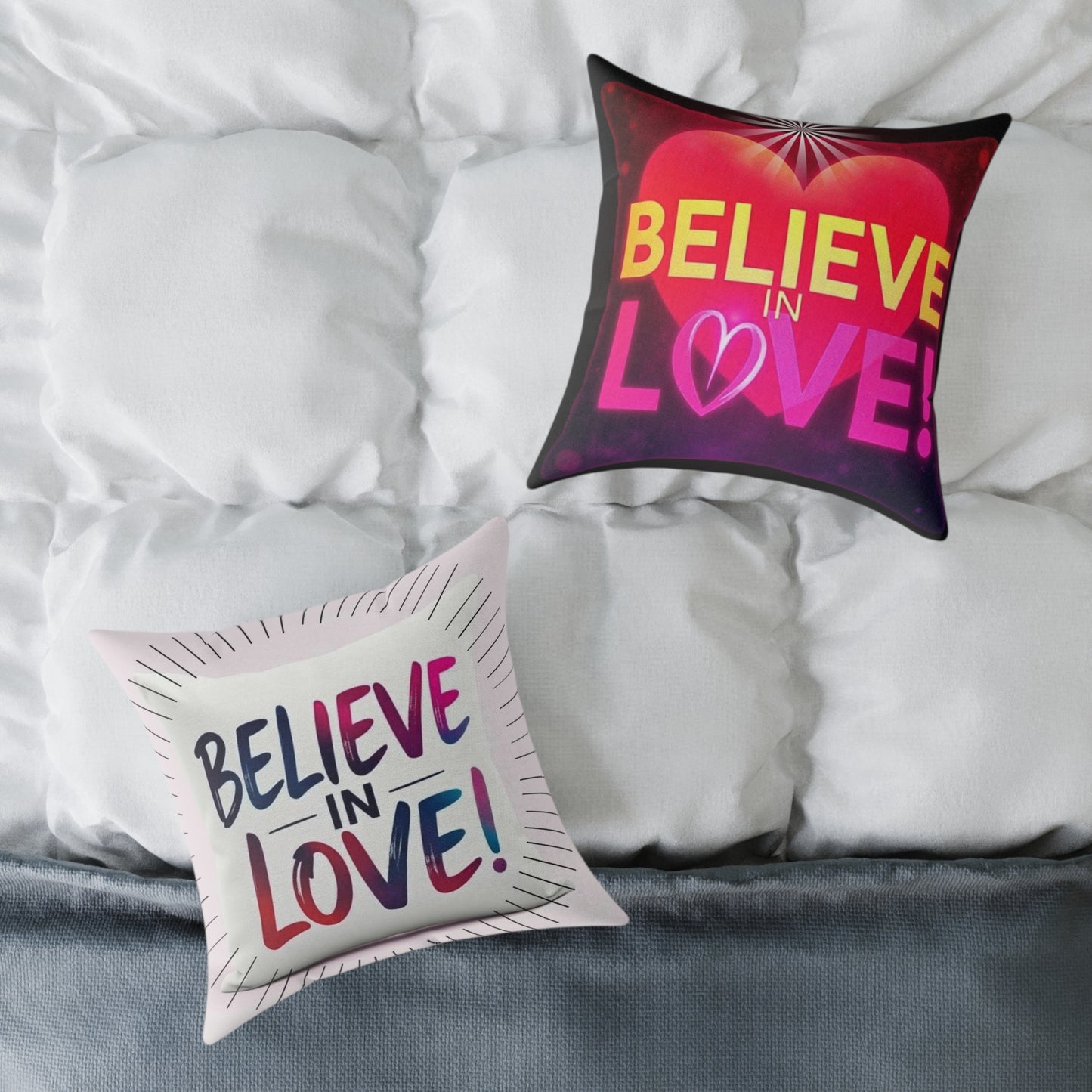 Inspirational Square Poly Canvas Pillow - "Believe in Love!"