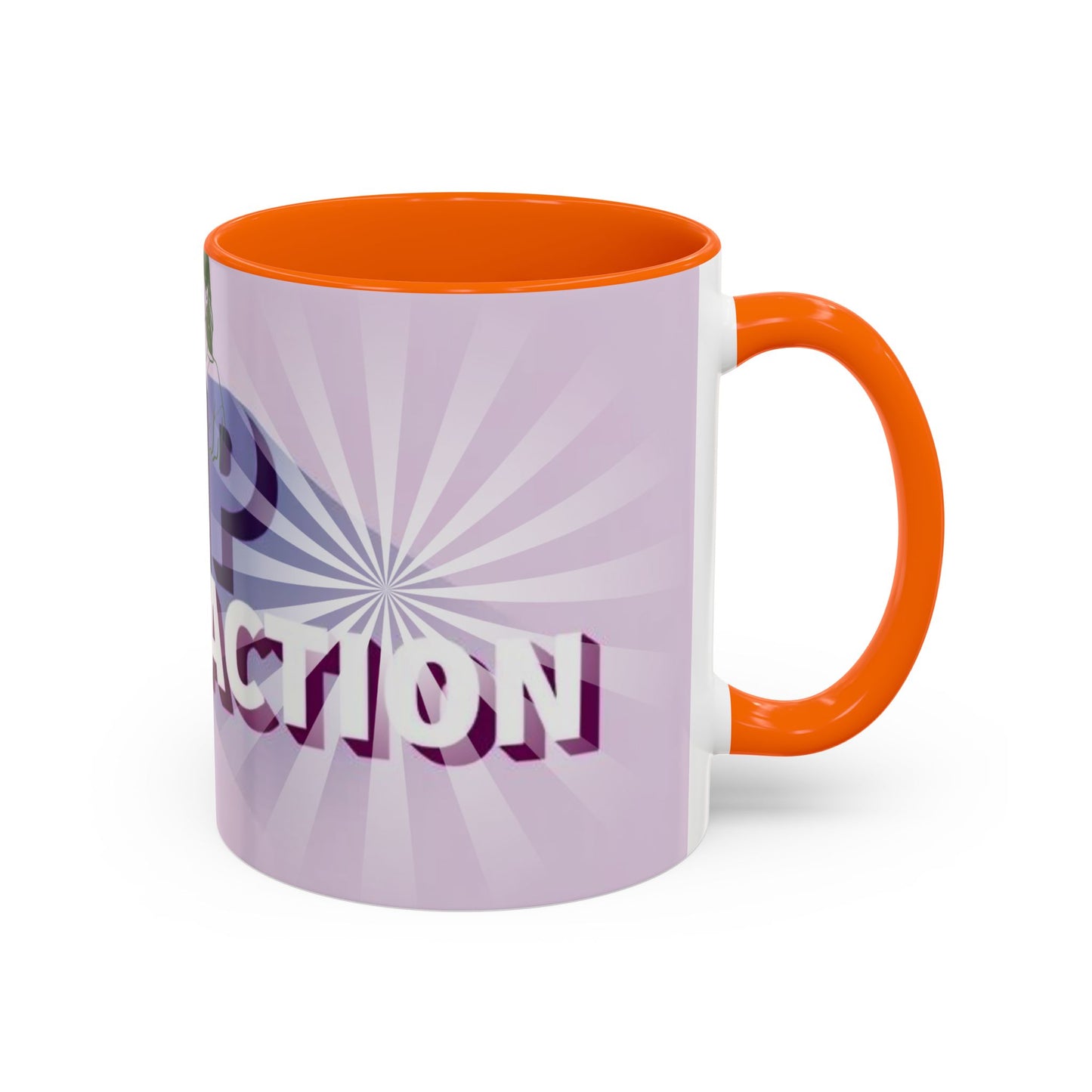 right view of Custom ceramic mug featuring elegant typography and unique artwork with orange interior colour 