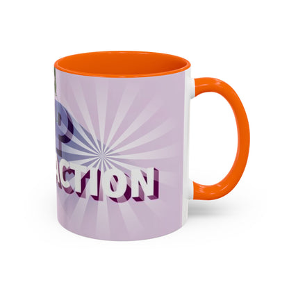 right view of Custom ceramic mug featuring elegant typography and unique artwork with orange interior colour 