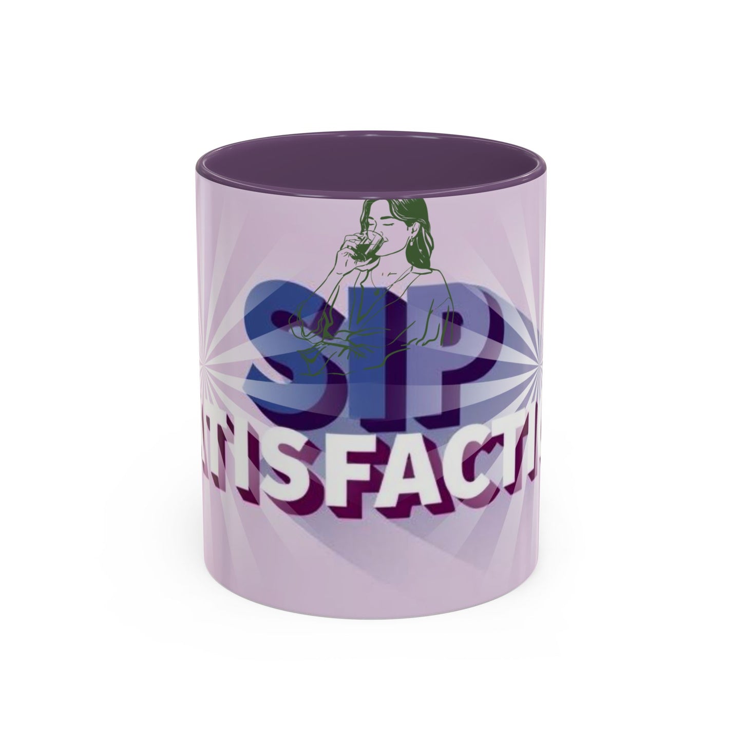 Custom ceramic mug featuring elegant typography and unique artwork with purple colour interior