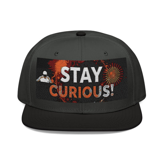 Embroidered Snapback Cap - Trendy Flat Brim Hat for Creatives - Stay Curious!