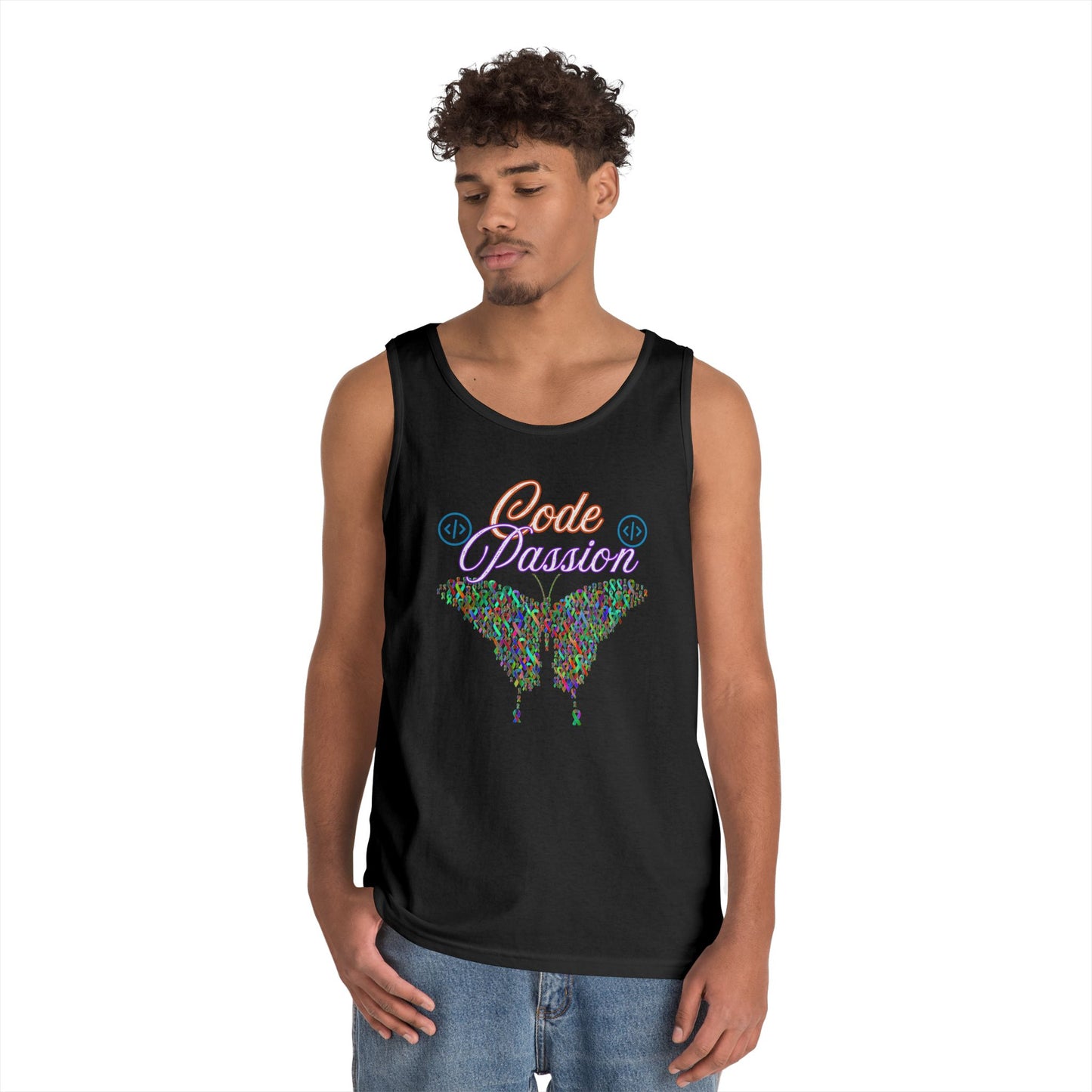 Unisex Heavy Cotton Tank Top – Colorful Coding Design for Tech Enthusiasts | Code Passion