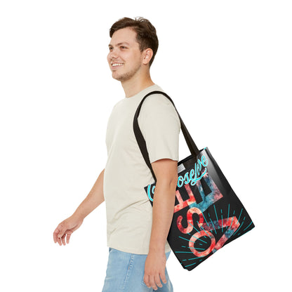 Model carrying an eco-friendly organic cotton black handle tote bag – stylish and reusable for everyday use.