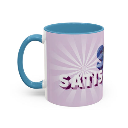 left view of Custom ceramic mug featuring elegant typography and unique artwork with blue interior colour 