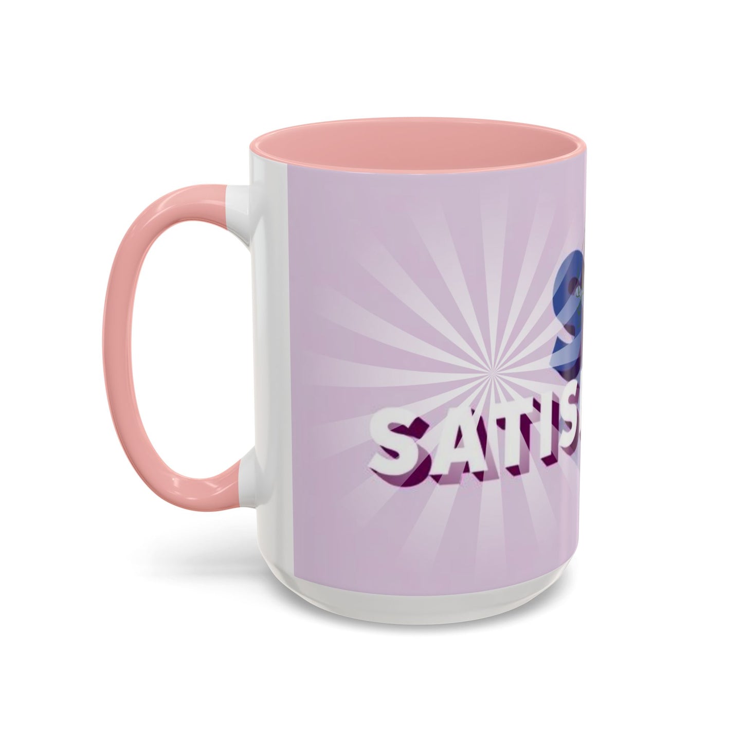 left view of Custom ceramic mug featuring elegant typography and unique artwork with pink interior colour 