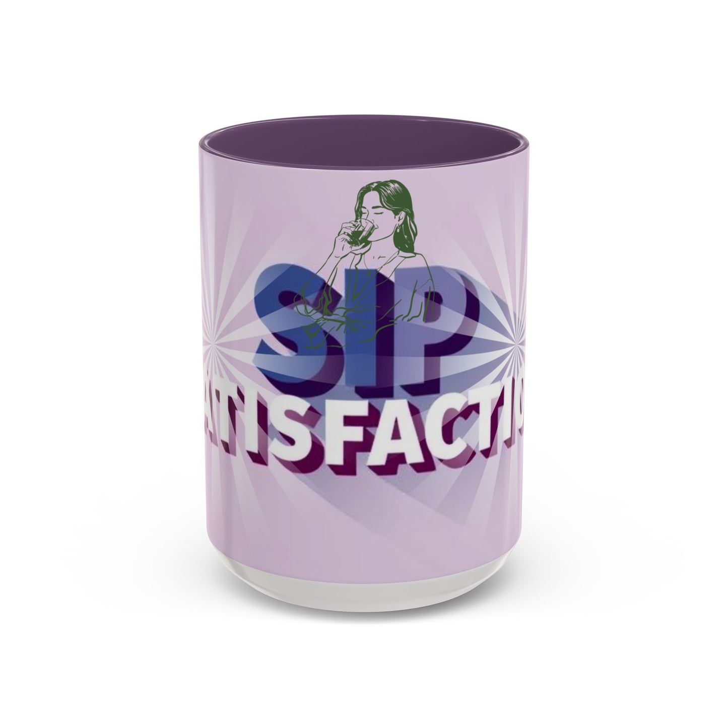 front  view of Custom ceramic mug featuring elegant typography and unique artwork with purple colour interior