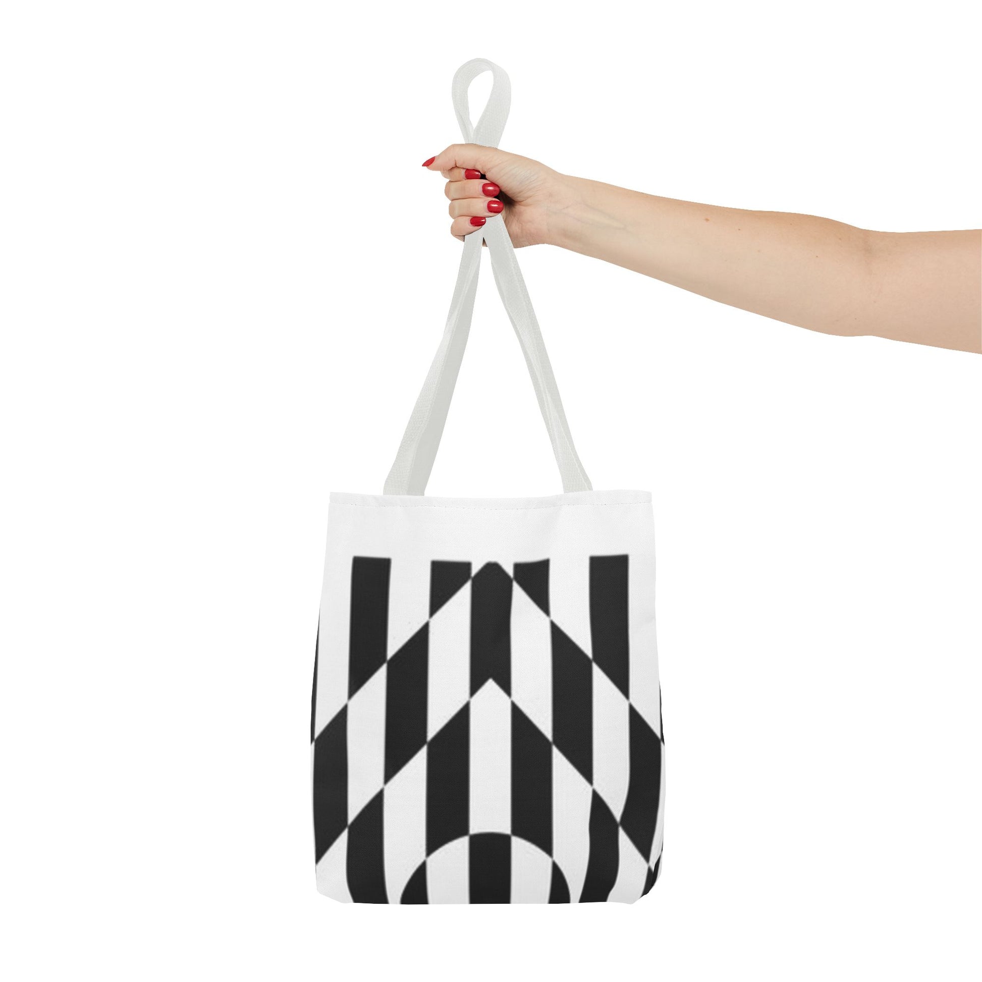 Trendy and reusable white handled tote bag, the perfect accessory for conscious fashion lovers.