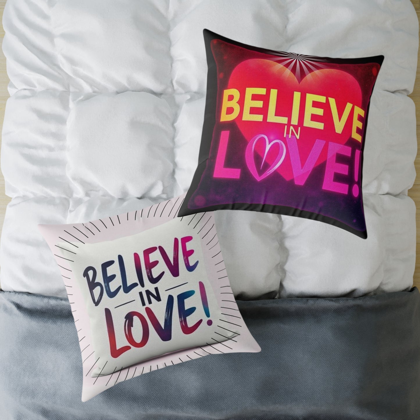 Inspirational Square Poly Canvas Pillow - "Believe in Love!"