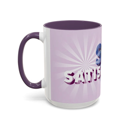 left view of Custom ceramic mug featuring elegant typography and unique artwork with purple interior colour 