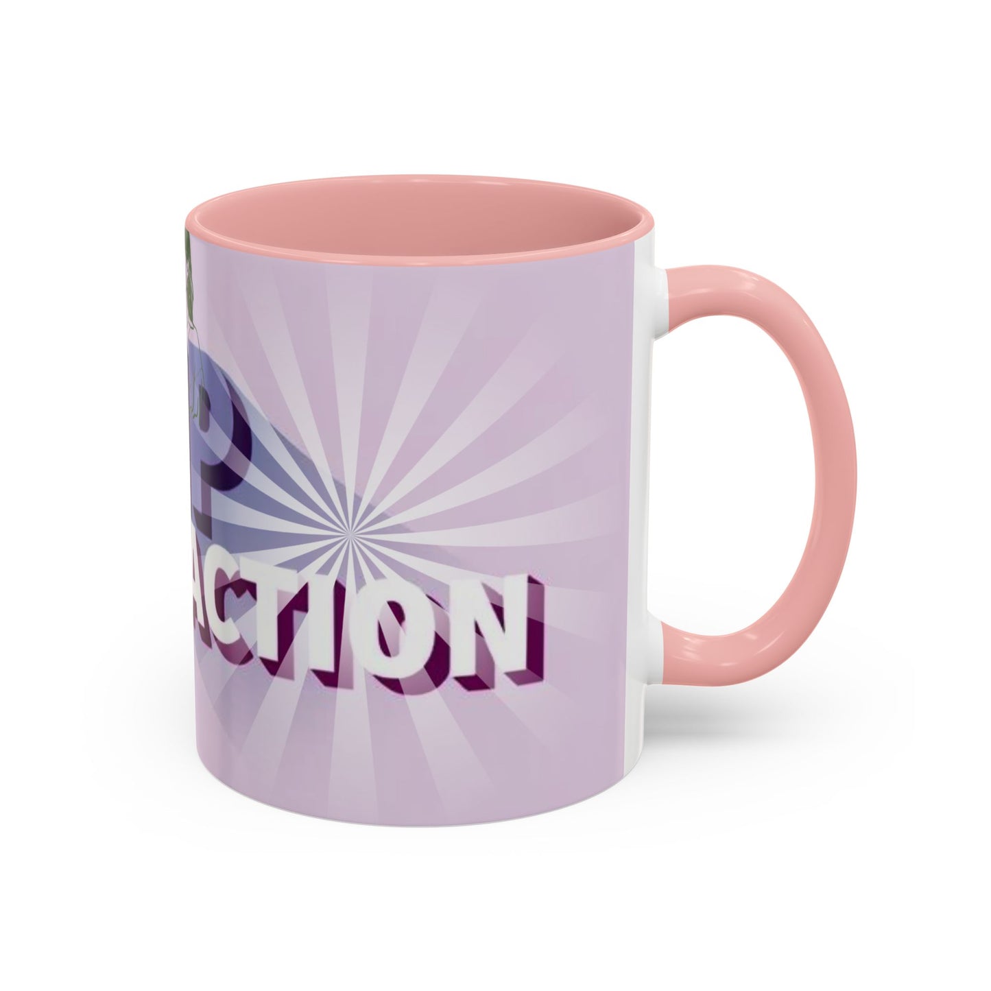 right view of Custom ceramic mug featuring elegant typography and unique artwork with pink interior colour 