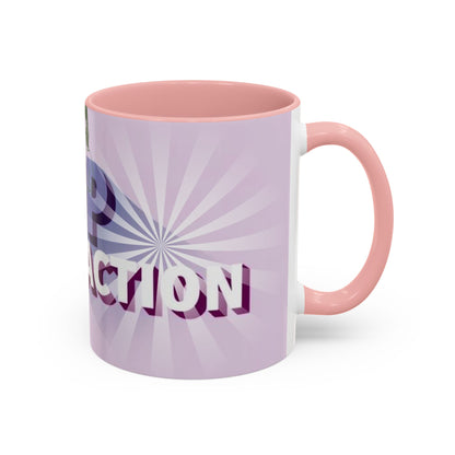 right view of Custom ceramic mug featuring elegant typography and unique artwork with pink interior colour 