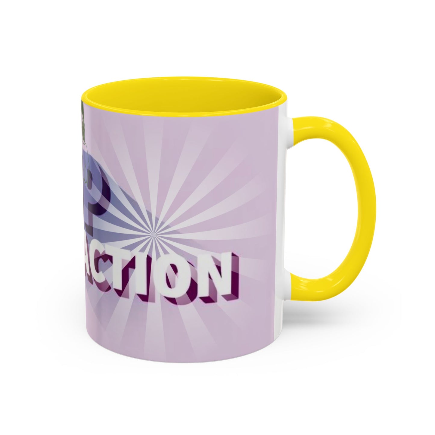 right view of Custom ceramic mug featuring elegant typography and unique artwork with yellow interior colour 