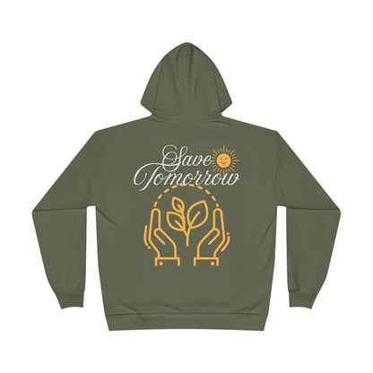 Sustainable Unisex Pullover Hoodie | 'Think Eco, Save Tomorrow' Earth-Friendly Design