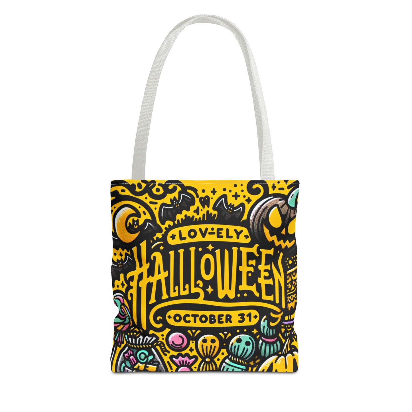 Sustainable and fashionable Halloween tote bag with white handle, perfect for daily use."