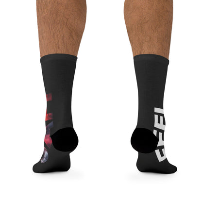 Poly Socks - Bold Red Statement Socks for Comfort and Style - Stay Safe Graphic Design Recycled