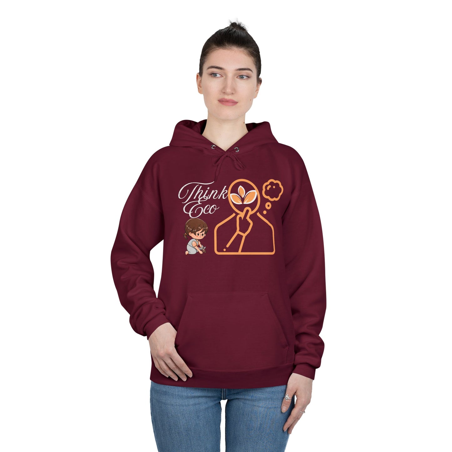 Sustainable Unisex Pullover Hoodie | 'Think Eco, Save Tomorrow' Earth-Friendly Design