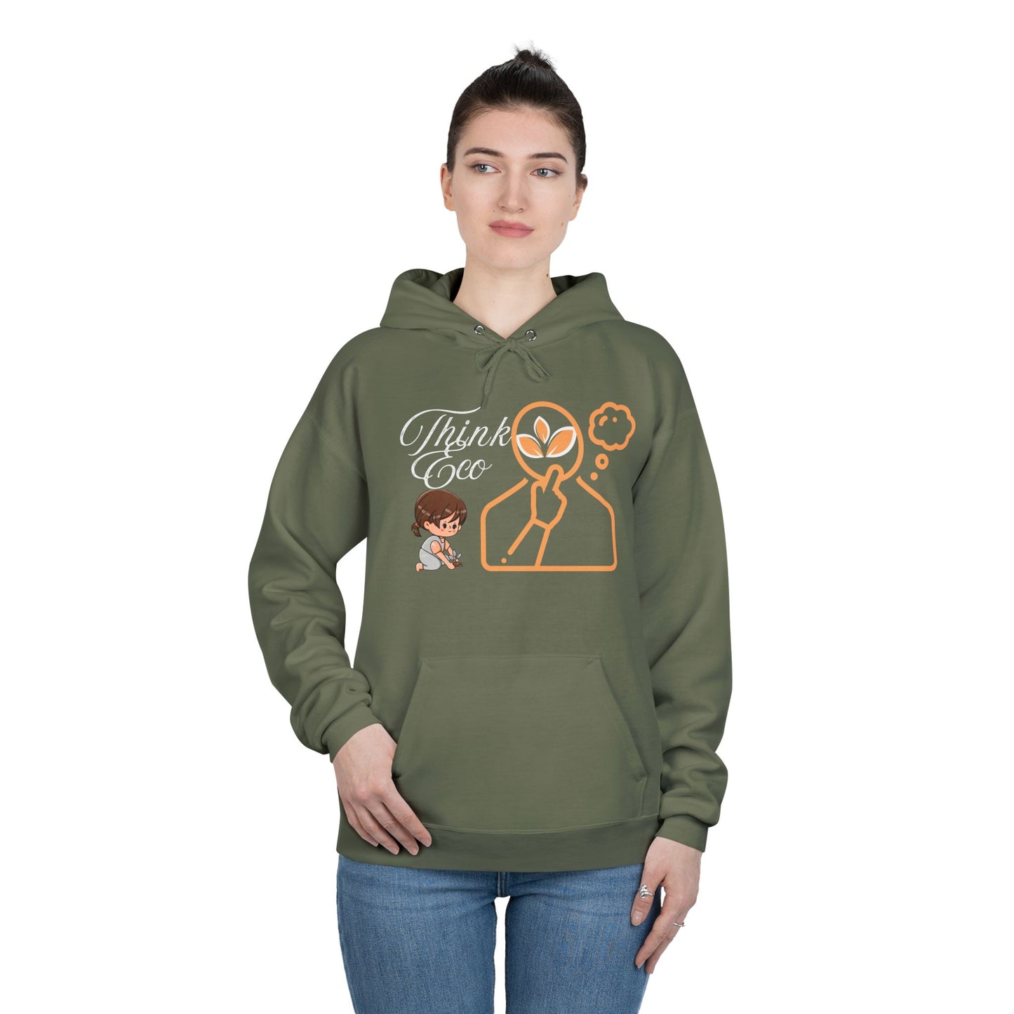 Sustainable Unisex Pullover Hoodie | 'Think Eco, Save Tomorrow' Earth-Friendly Design