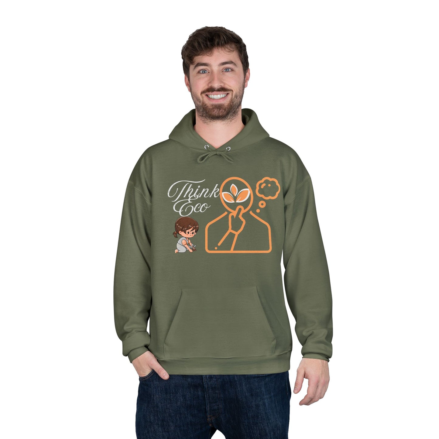 Sustainable Unisex Pullover Hoodie | 'Think Eco, Save Tomorrow' Earth-Friendly Design