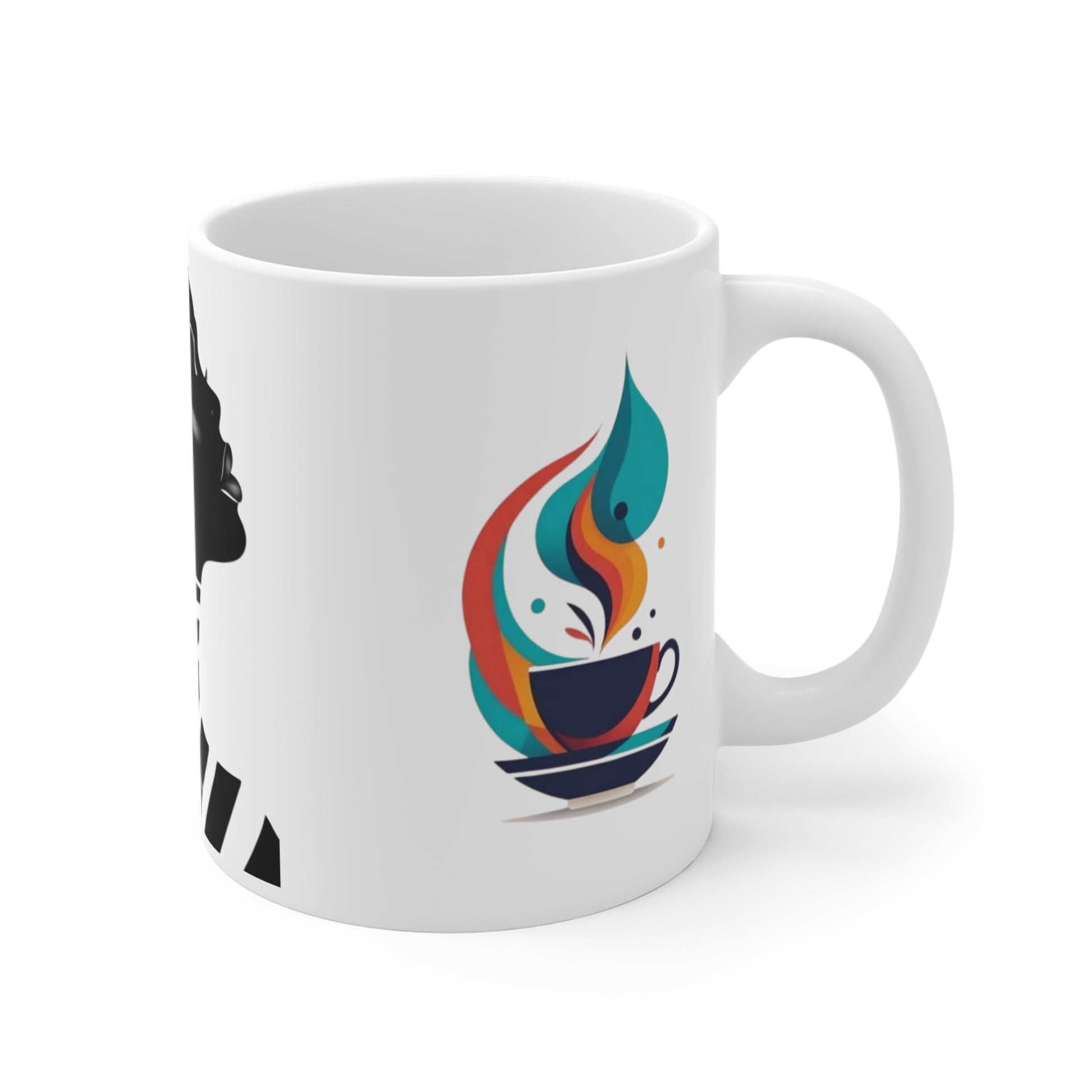 right side view of Personalized white ceramic coffee mug with elegant custom design