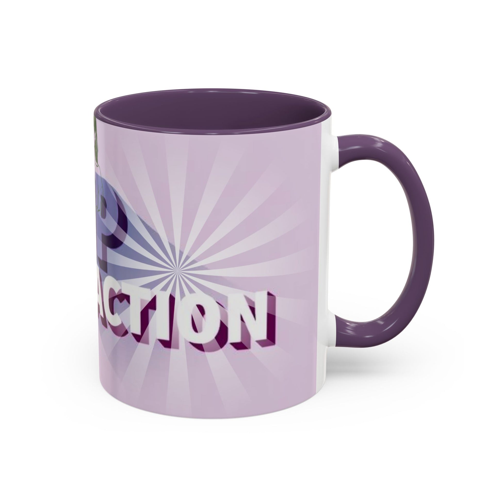 right view of Custom ceramic mug featuring elegant typography and unique artwork with purple interior colour 