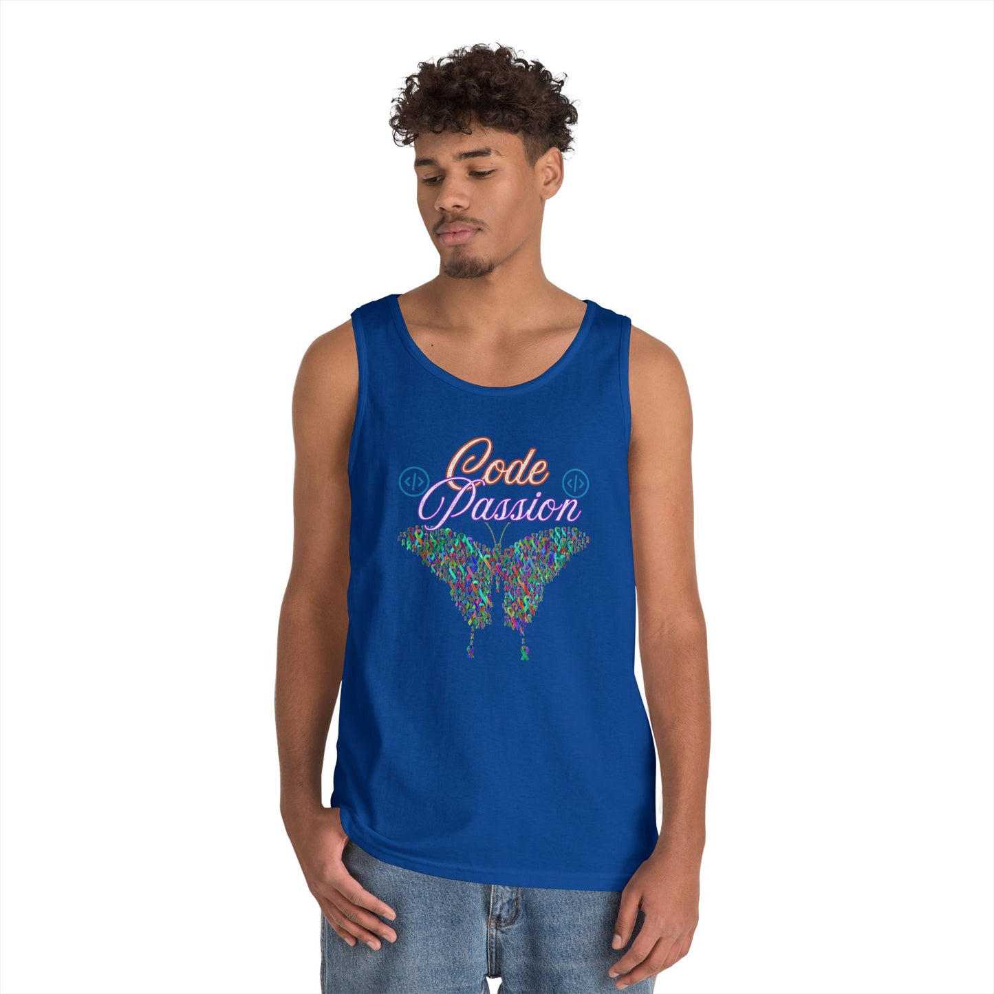 Unisex Heavy Cotton Tank Top – Colorful Coding Design for Tech Enthusiasts | Code Passion