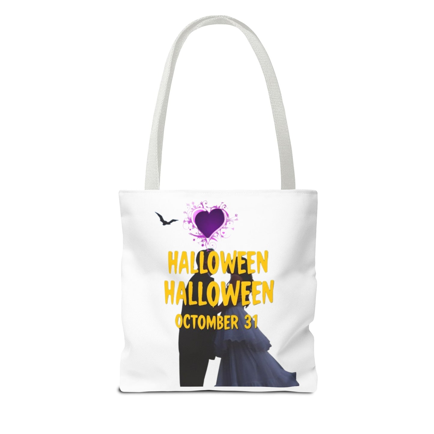 back view of Sustainable and fashionable Halloween tote bag with white handle, perfect for daily use."