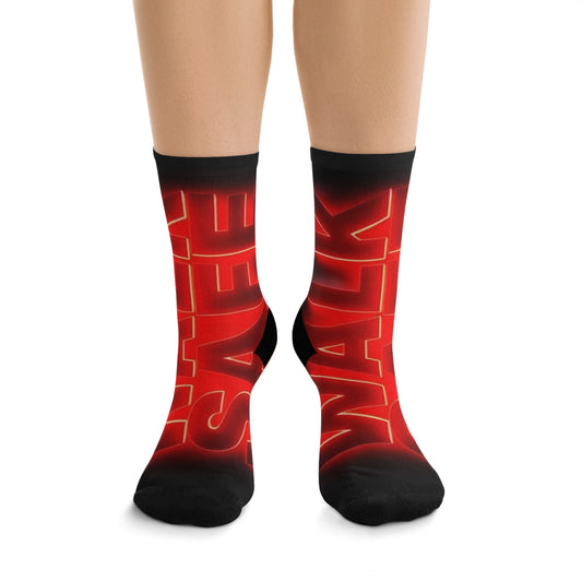 Poly Socks - Bold Red Statement Socks for Comfort and Style - Stay Safe Graphic Design Recycled